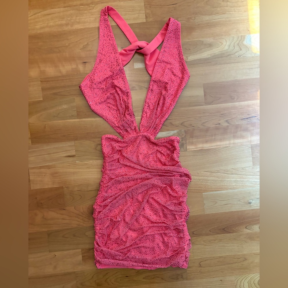Oh Polly Sequin Ruched Plunge Mini Dress - Size 2